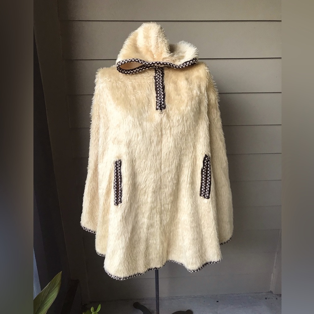Vintage faux fur cape with hood